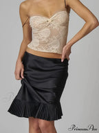 Satin Pleated Stylish Trim Midi Skirt image 3
