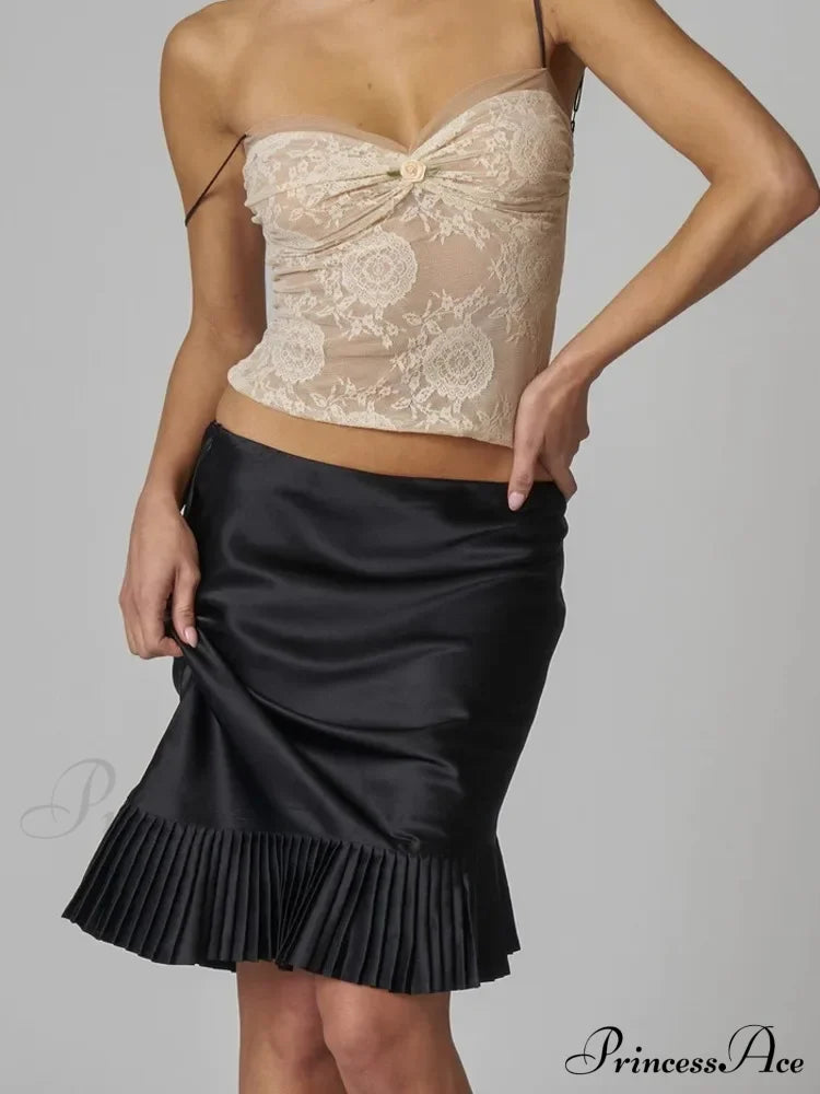 Satin Pleated Stylish Trim Midi Skirt image 3
