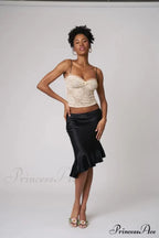 Satin Pleated Stylish Trim Midi Skirt image 19