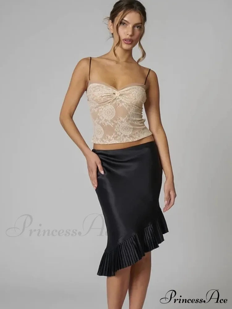 Satin Pleated Stylish Trim Midi Skirt image 4
