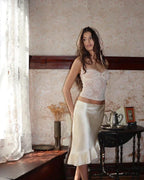 Satin Pleated Stylish Trim Midi Skirt image 18