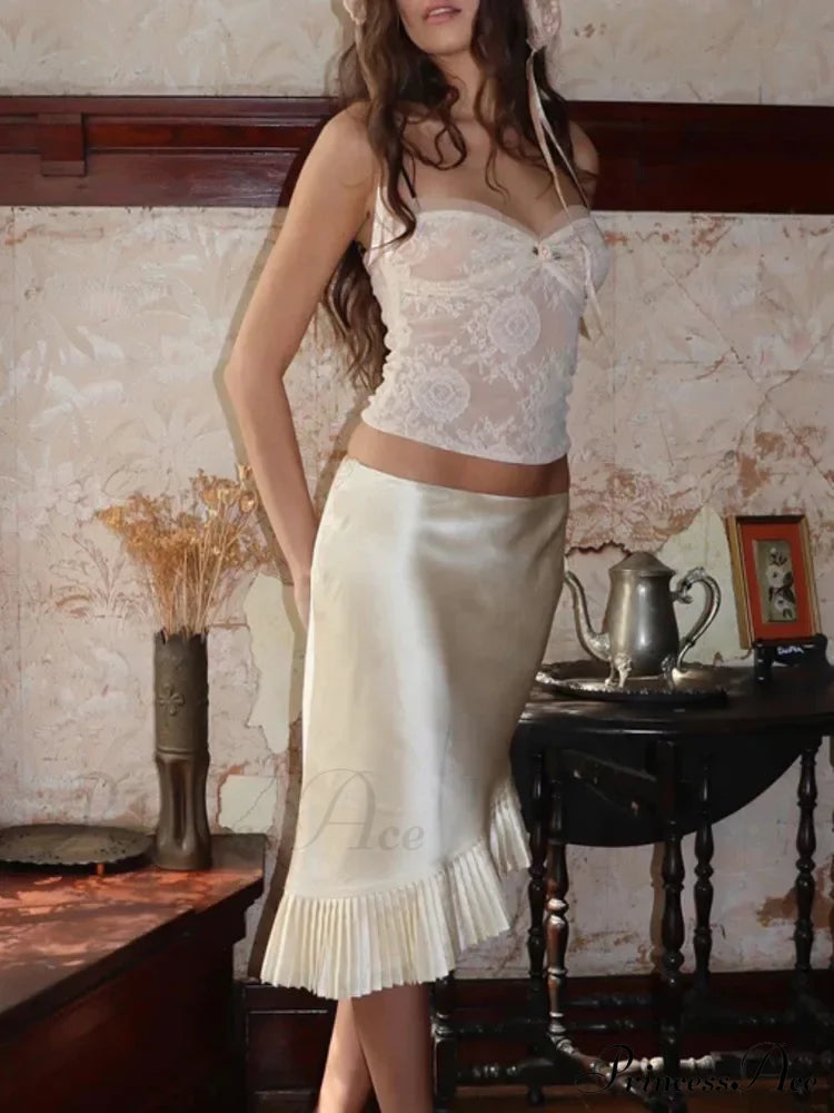 Satin Pleated Stylish Trim Midi Skirt image 1