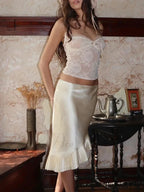 Satin Pleated Stylish Trim Midi Skirt image 1