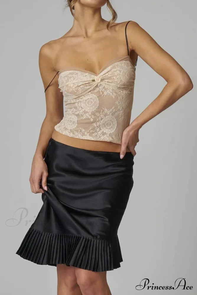 Satin Pleated Stylish Trim Midi Skirt image 20