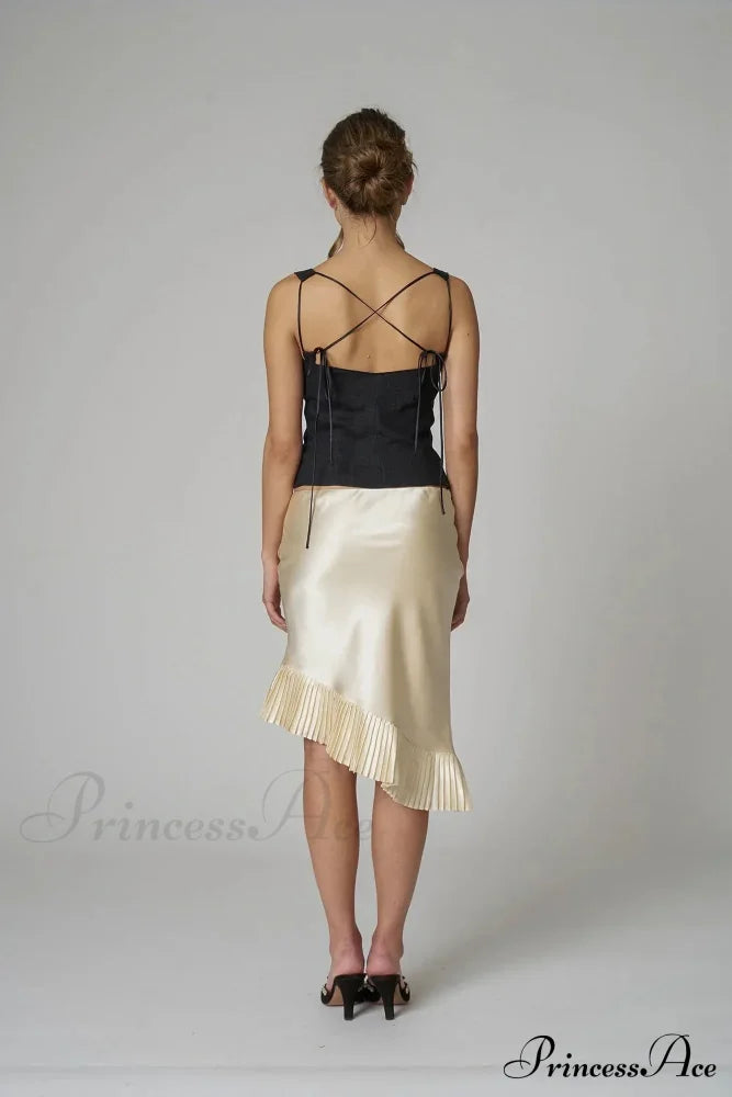 Satin Pleated Stylish Trim Midi Skirt image 12