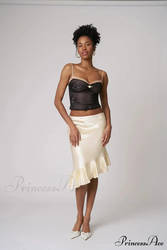 Satin Pleated Stylish Trim Midi Skirt image 11