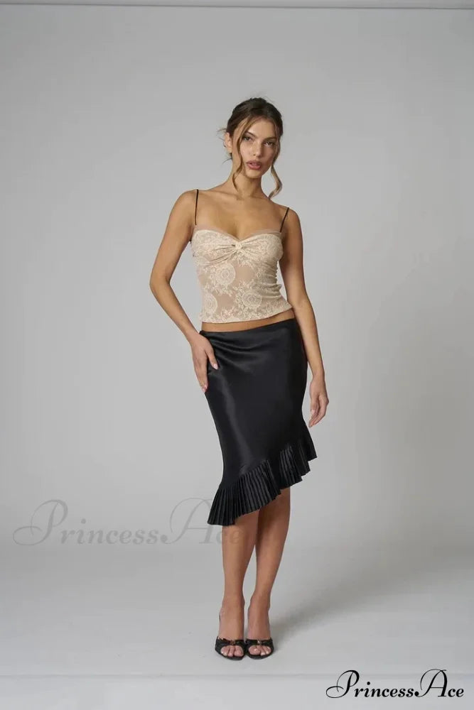 Satin Pleated Stylish Trim Midi Skirt image 17