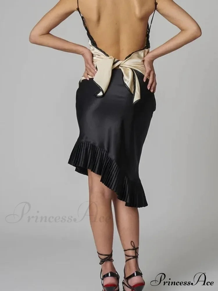 Satin Pleated Stylish Trim Midi Skirt image 5