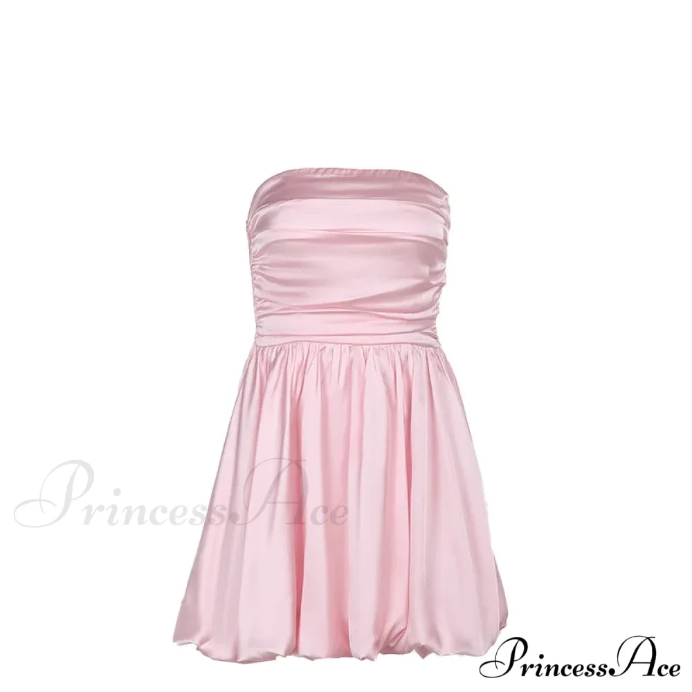 Satin Puff Ruched Charming Tube Mini Dress image 12