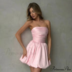 Satin Puff Ruched Charming Tube Mini Dress image 1