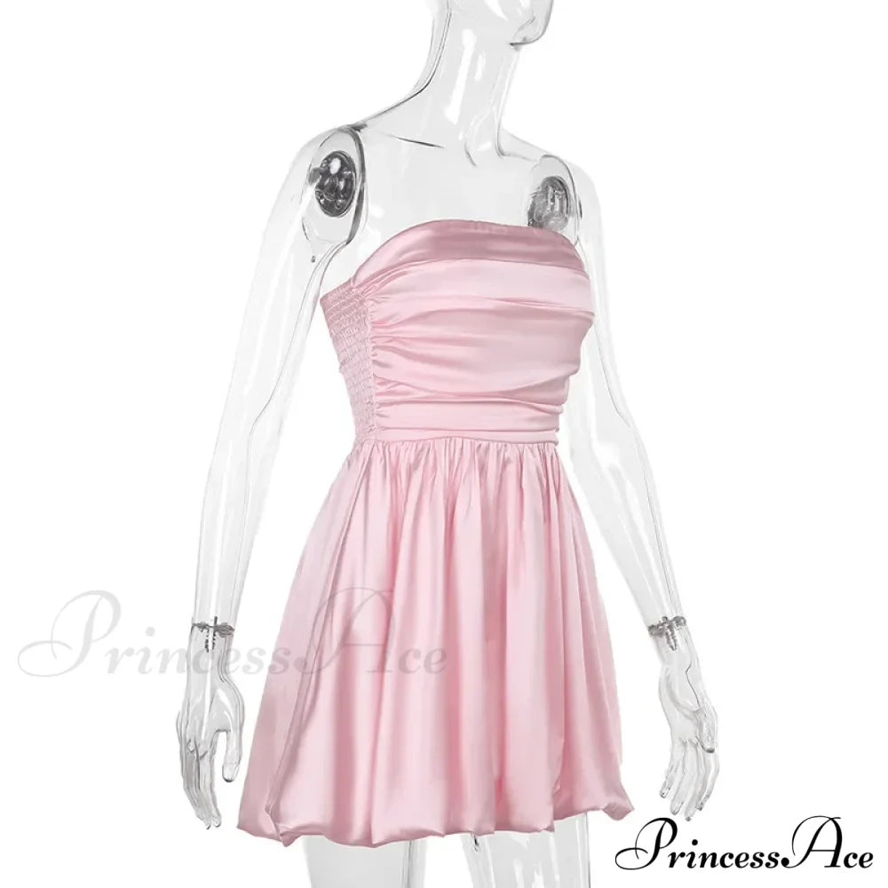 Satin Puff Ruched Charming Tube Mini Dress image 14