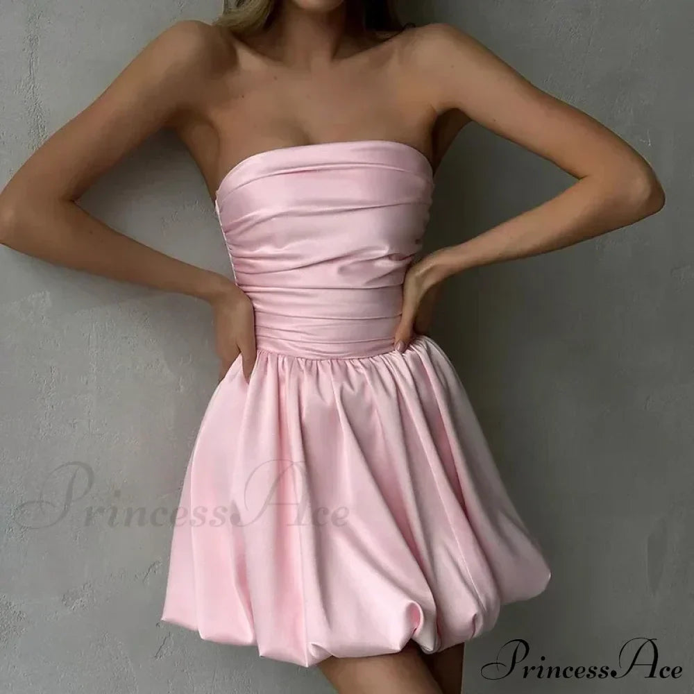 Satin Puff Ruched Charming Tube Mini Dress image 2