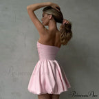 Satin Puff Ruched Charming Tube Mini Dress image 3