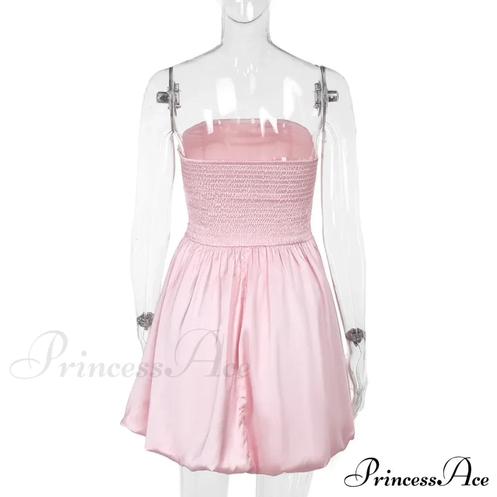Satin Puff Ruched Charming Tube Mini Dress image 15