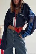 Satin Ruched Half Zip Crop  Blouse image 1