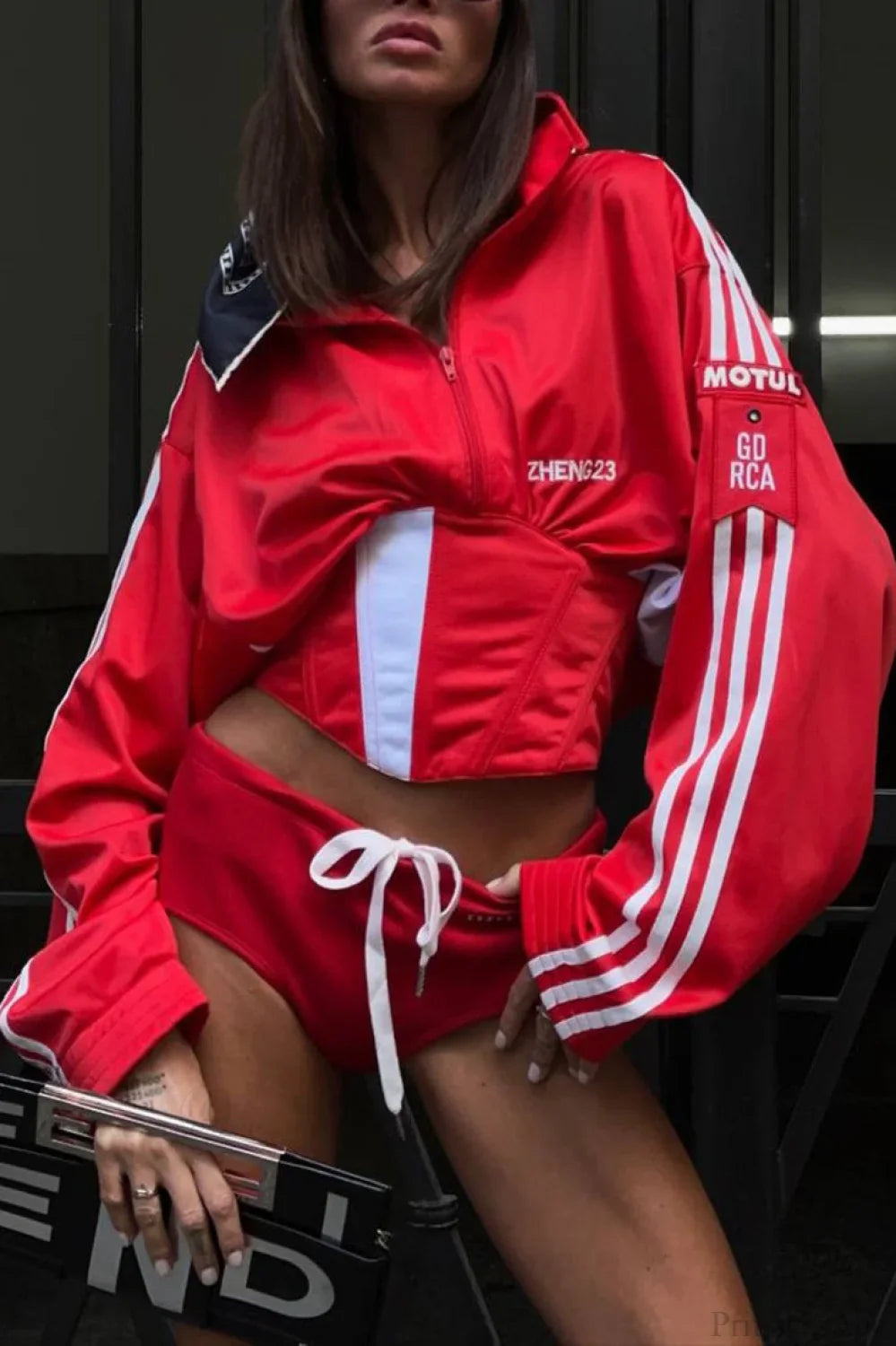 Satin Ruched Half Zip Crop  Blouse image 5