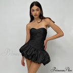 Satin Ruched Stylish Puff Mini Dress image 2