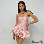 Satin Ruched Stylish Puff Mini Dress image 1