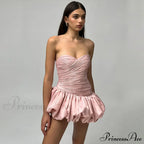 Satin Ruched Stylish Puff Mini Dress image 7