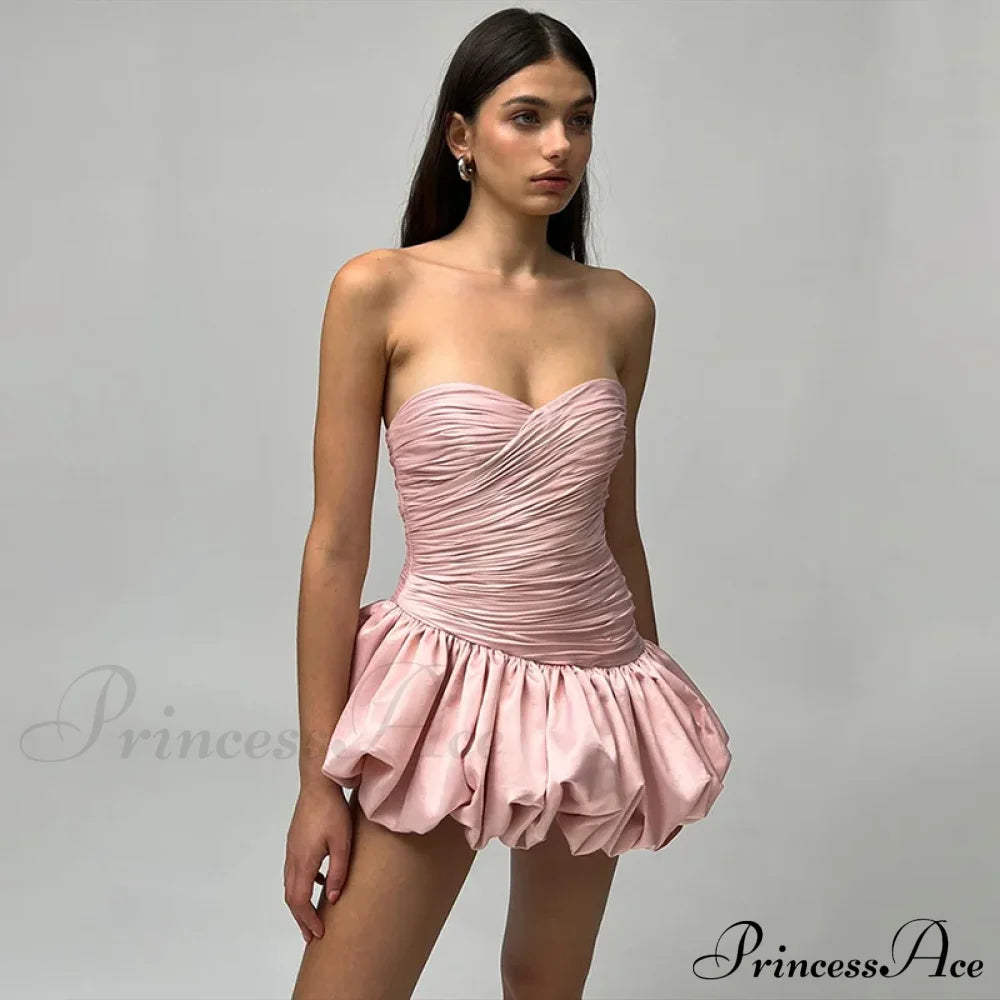 Satin Ruched Stylish Puff Mini Dress image 7
