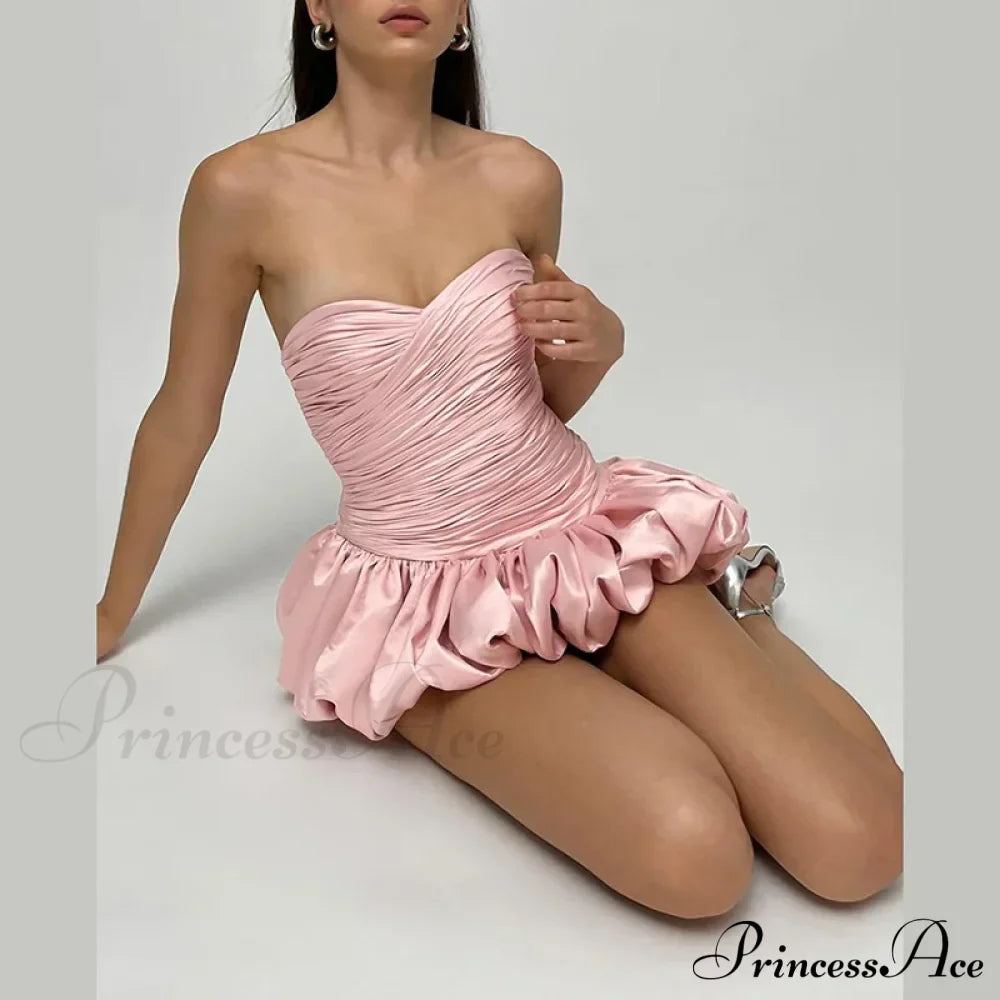 Satin Ruched Stylish Puff Mini Dress image 15
