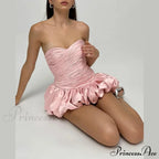 Satin Ruched Stylish Puff Mini Dress image 15