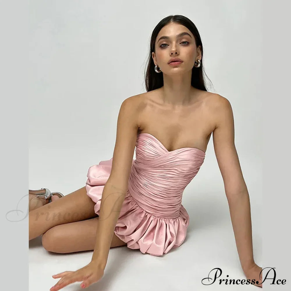 Satin Ruched Stylish Puff Mini Dress image 13