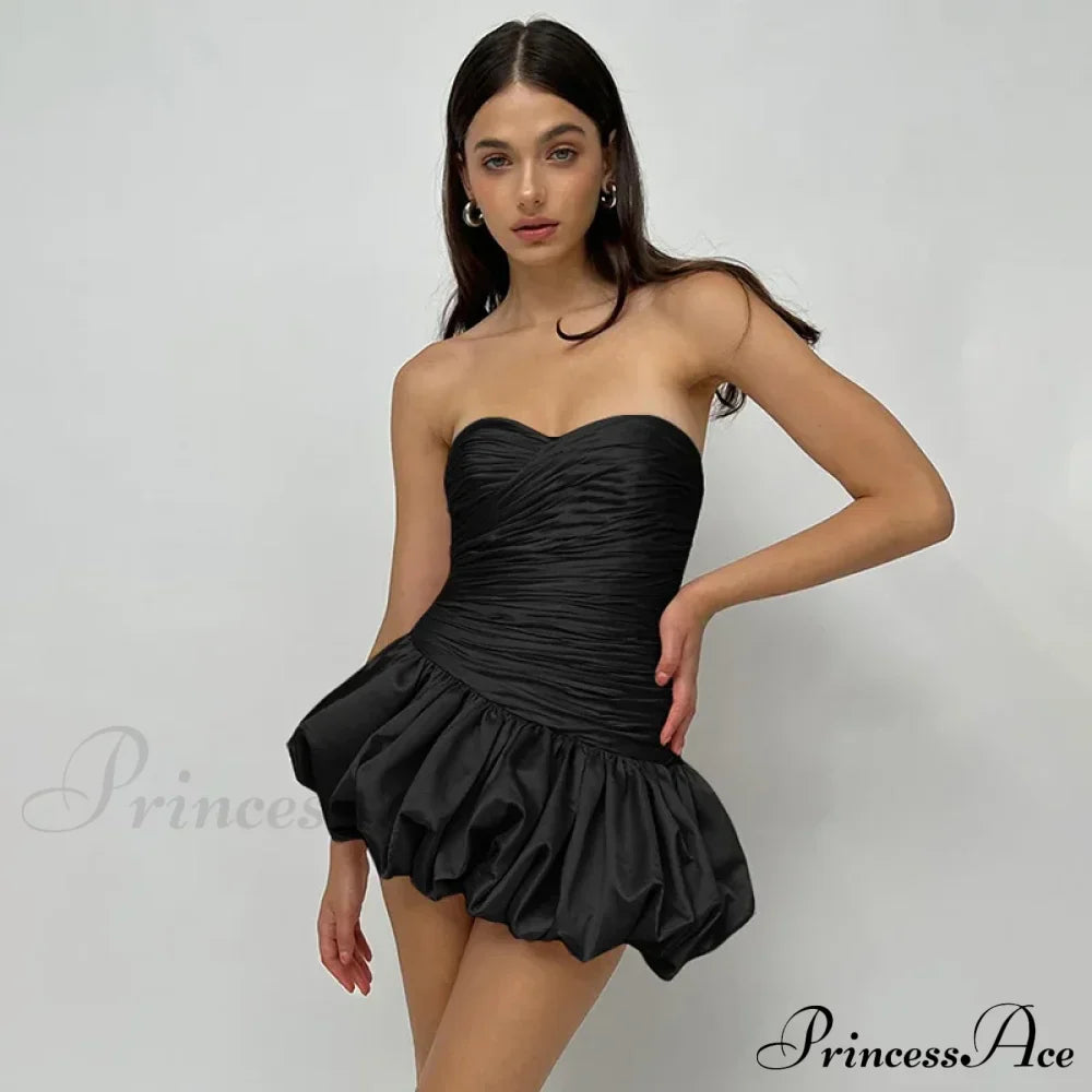 Satin Ruched Stylish Puff Mini Dress image 22