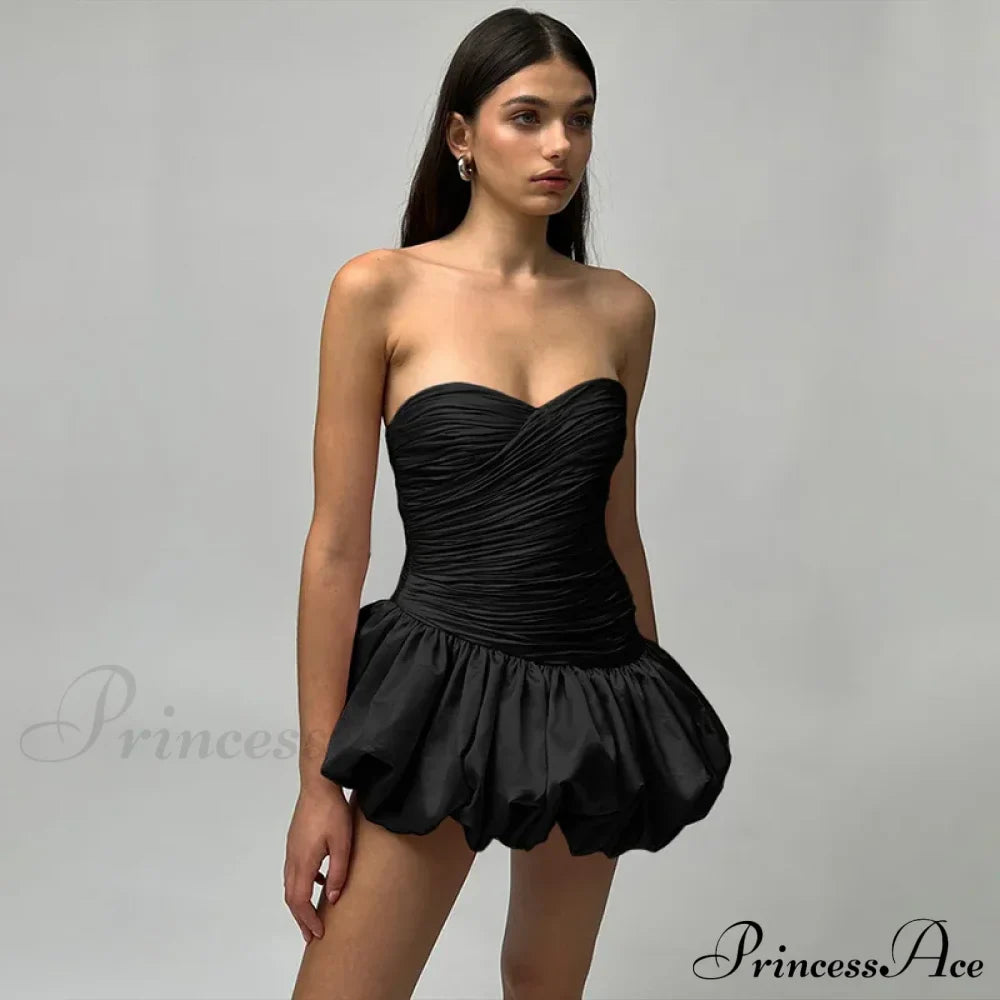 Satin Ruched Stylish Puff Mini Dress image 19