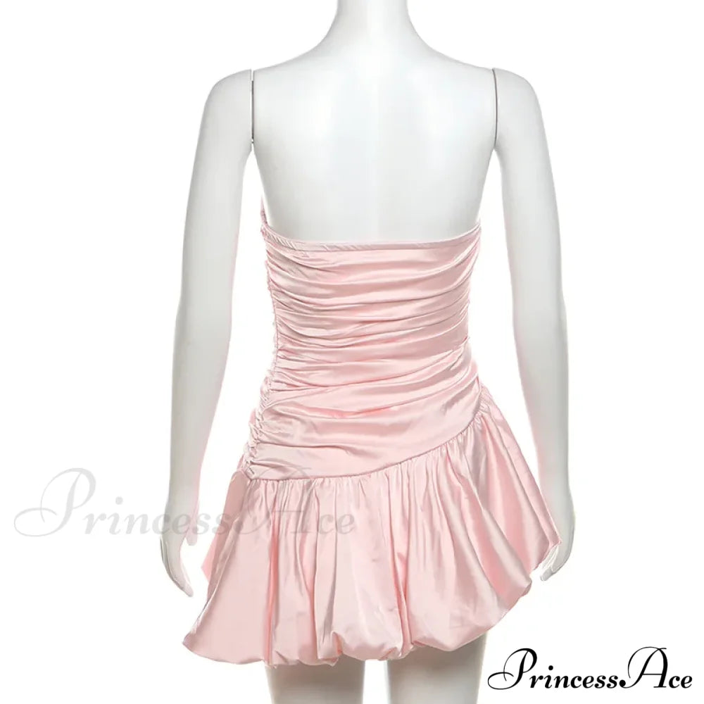 Satin Ruched Stylish Puff Mini Dress image 6