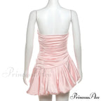 Satin Ruched Stylish Puff Mini Dress image 6
