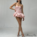 Satin Ruched Stylish Puff Mini Dress image 9