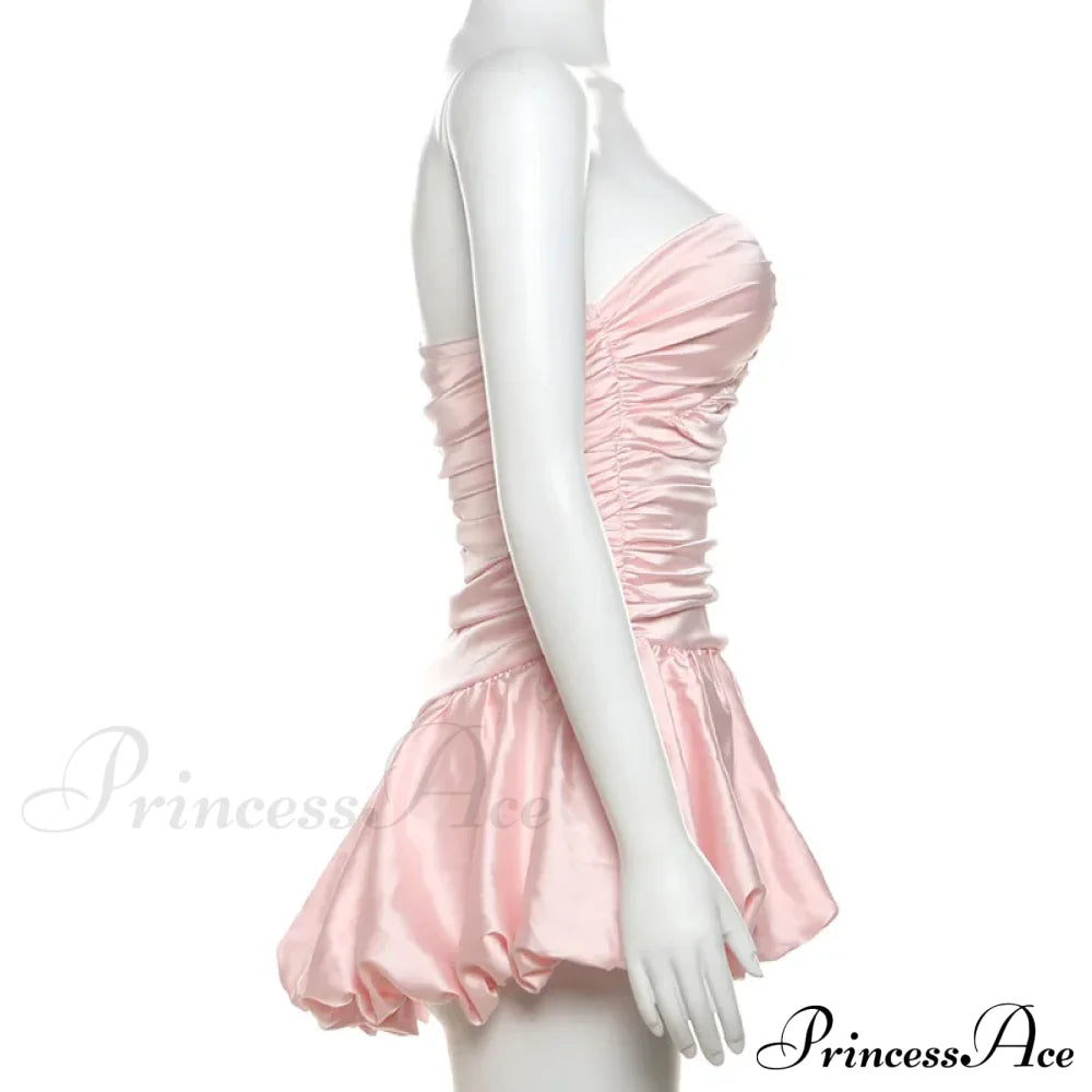 Satin Ruched Stylish Puff Mini Dress image 5