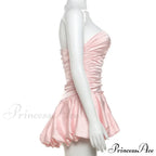 Satin Ruched Stylish Puff Mini Dress image 5