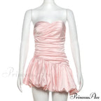 Satin Ruched Stylish Puff Mini Dress image 4