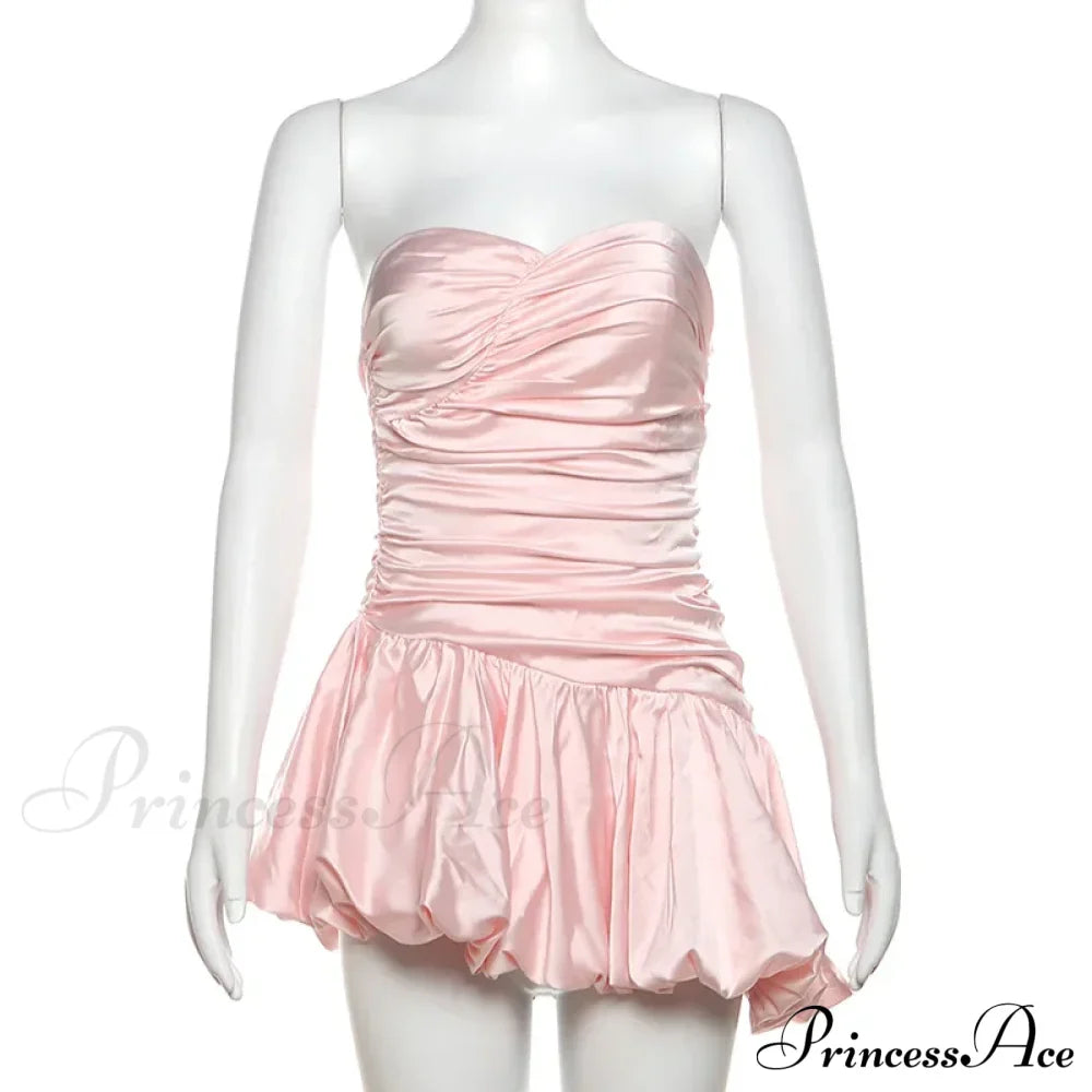Satin Ruched Stylish Puff Mini Dress image 4