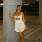 Satin Ruched Tie Strap Mini Dress image 5