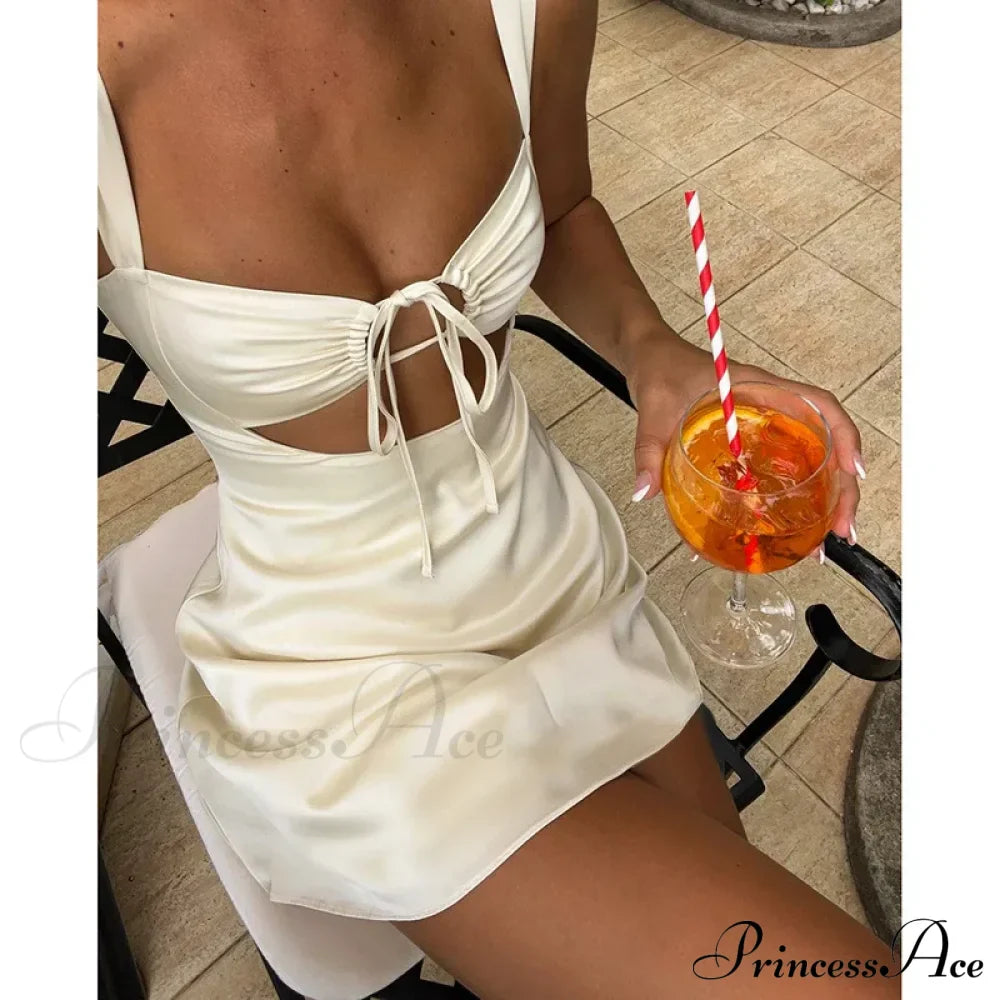 Satin Ruched Tie Strap Mini Dress image 4
