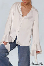 Satin Ruffled Solid Color Blouse image 3