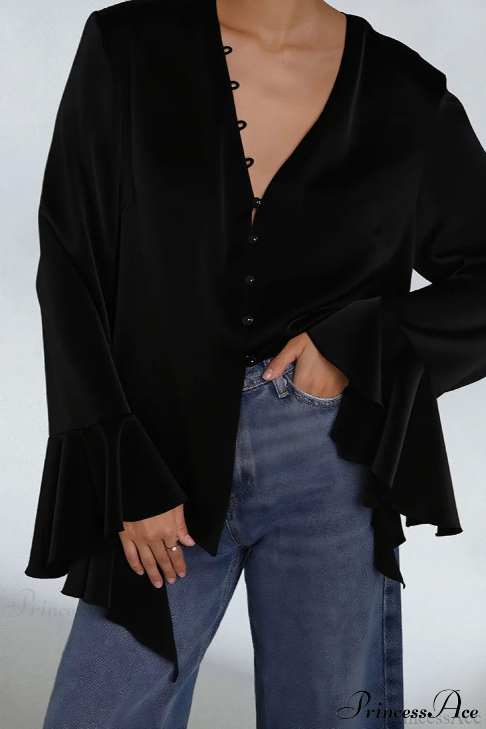 Satin Ruffled Solid Color Blouse image 4