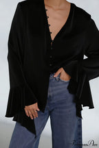 Satin Ruffled Solid Color Blouse image 4