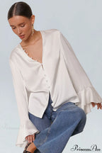 Satin Ruffled Solid Color Blouse image 1