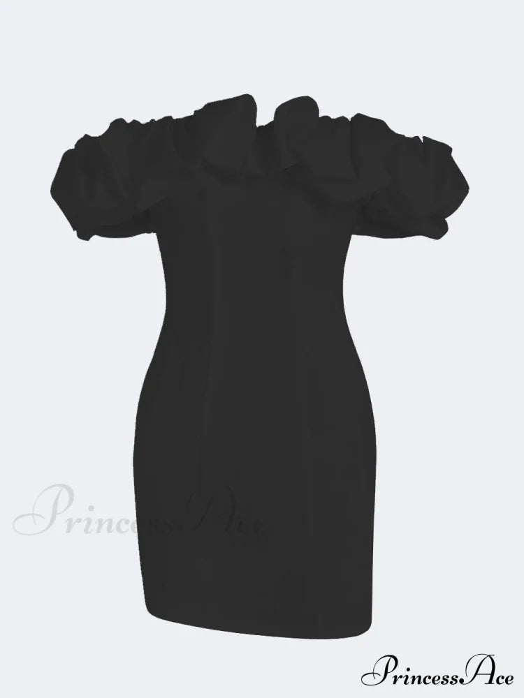 Satin Ruffled Stylish Strapless Mini Dress image 6