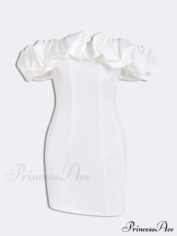 Satin Ruffled Stylish Strapless Mini Dress image 8
