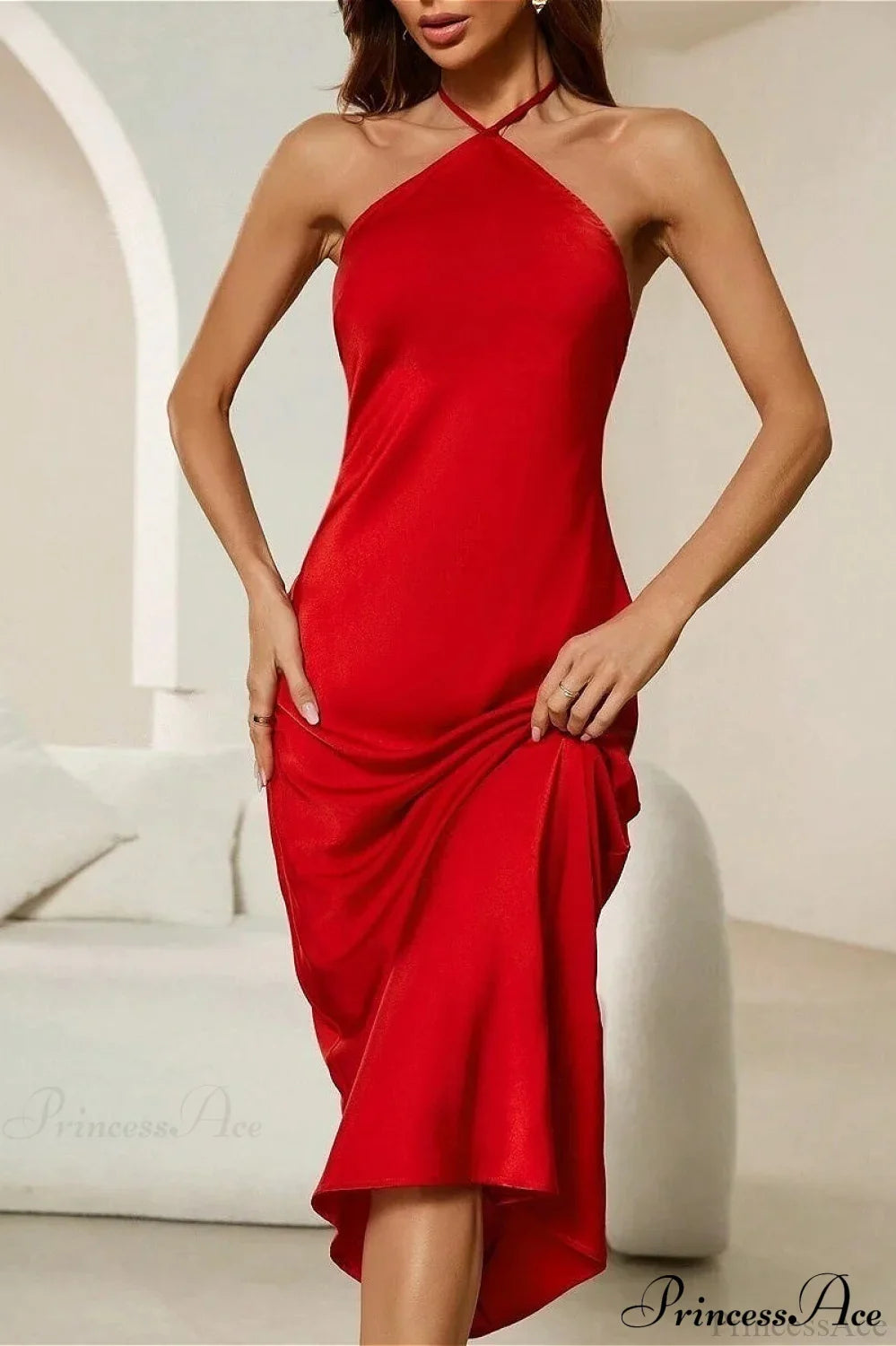 Satin Spaghetti Strap Sexy Party Dress image 3