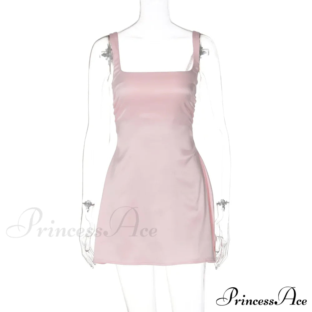 Satin Square Neck Charming Strap Mini Dress image 23