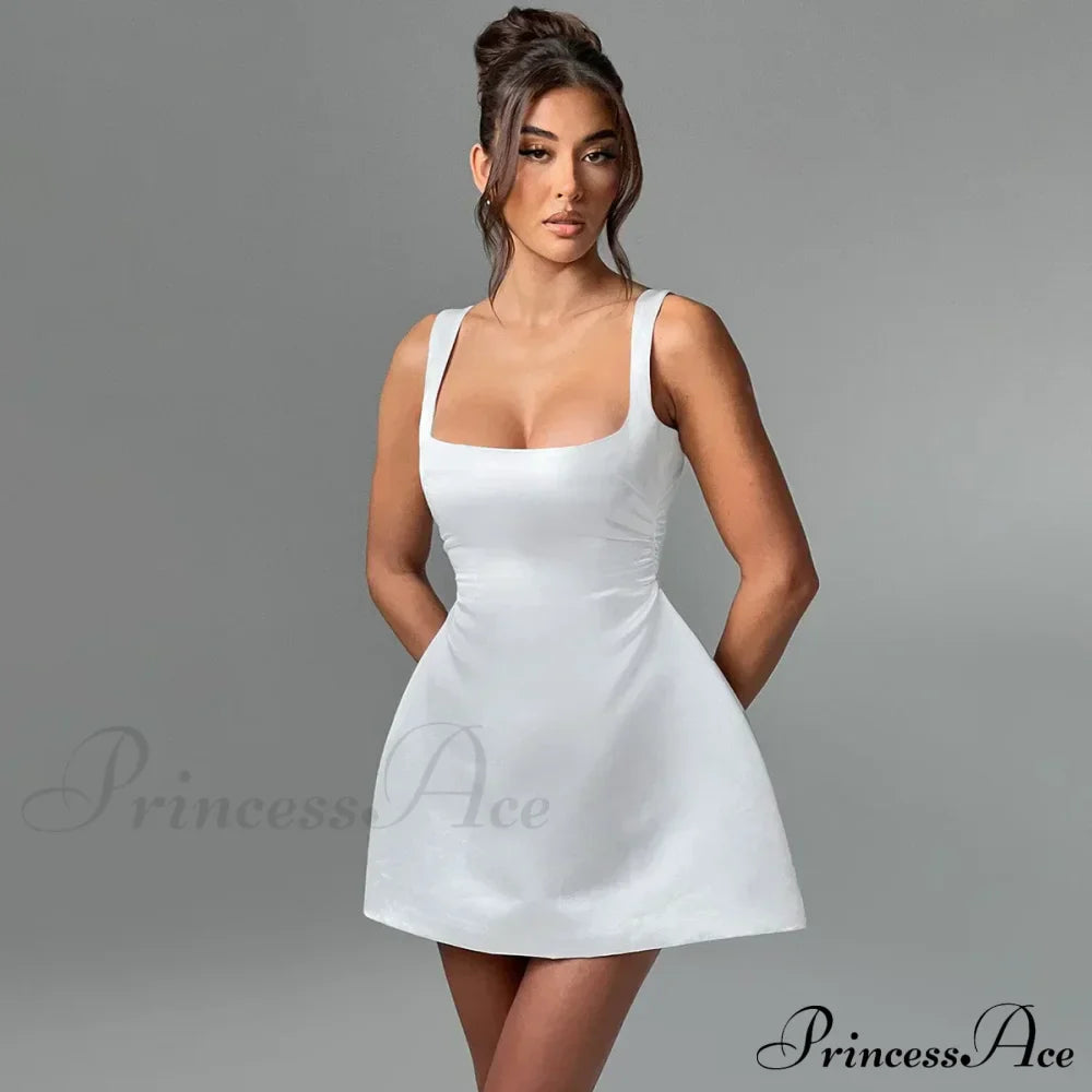 Satin Square Neck Charming Strap Mini Dress image 10