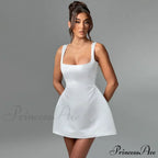 Satin Square Neck Charming Strap Mini Dress image 10