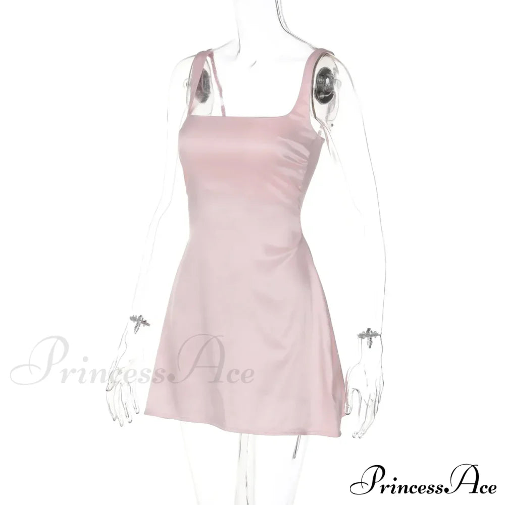Satin Square Neck Charming Strap Mini Dress image 22