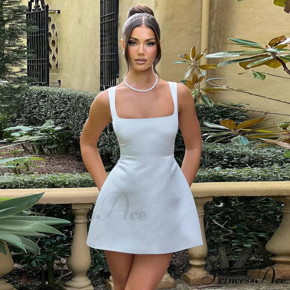 Satin Square Neck Charming Strap Mini Dress image 12